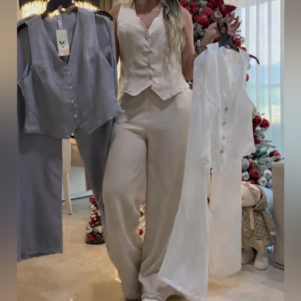 Others Follow Cream and Gray Women's Jumpsuit Set